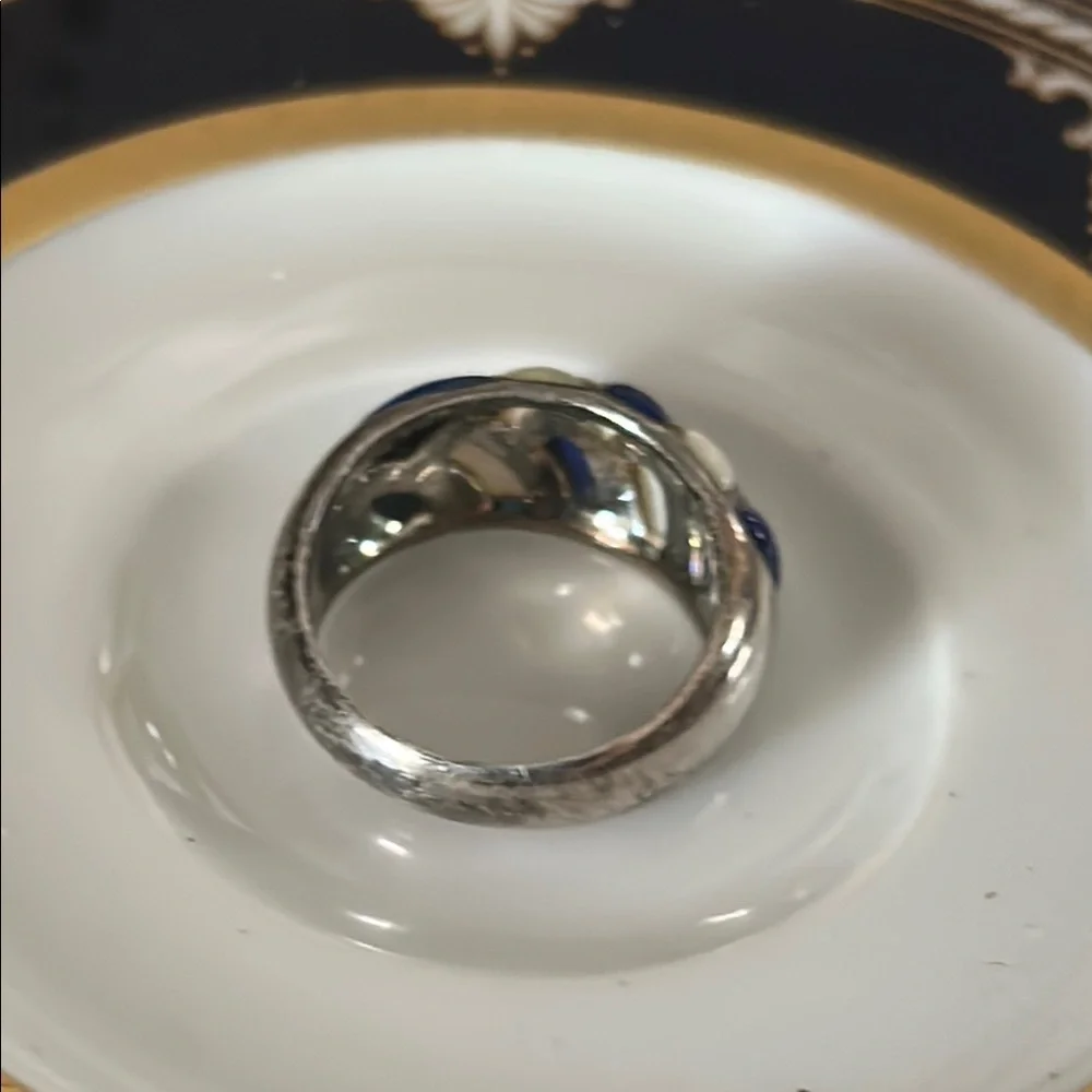 Vintage Blue Lapis and Mother-of-Pearl Sterling Silver Ring